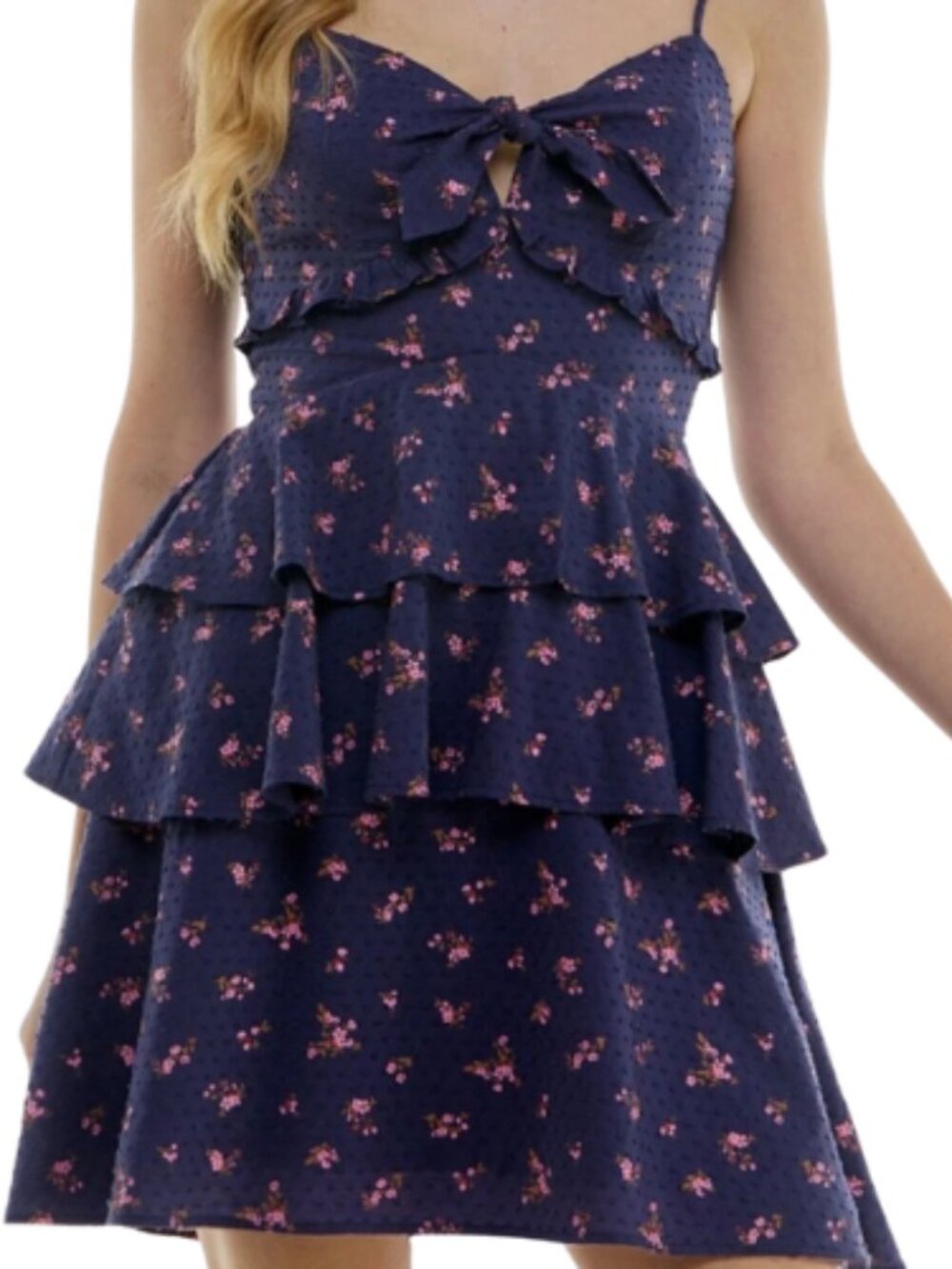 City Studio Tiered Mini Dress Juniors Size M Blue Pink Bow Party Prom NWOT